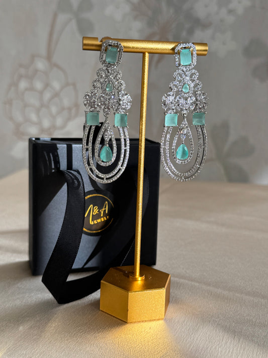 American Diamond Earrings with Mint Stones