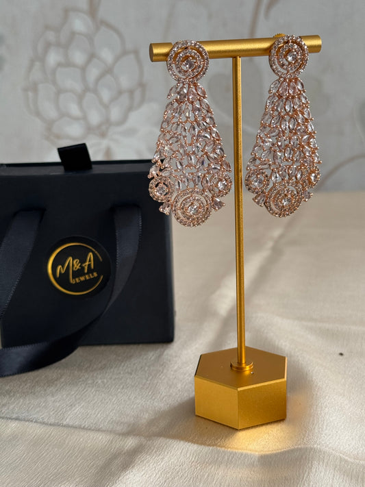 American Diamond Earrings, High Quality, Rose gold shine