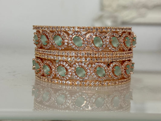 American diamond Mint and Gold bangles set