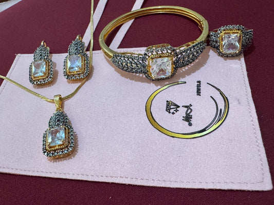 24k gold plated bangle and locket set with ring and anti-tarnish chain